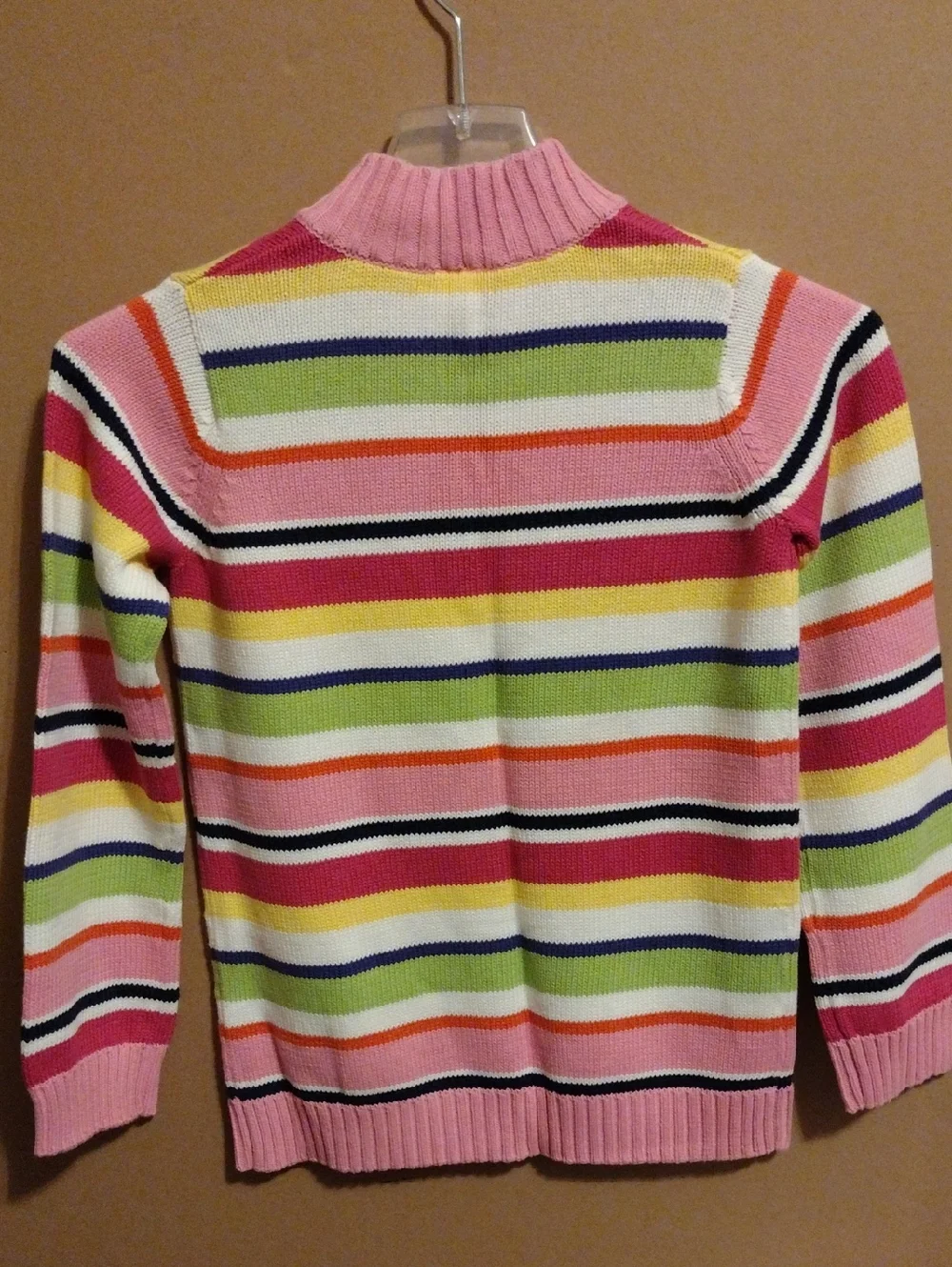 Striped Pink Multi-Color Button-Up Women's Sweater